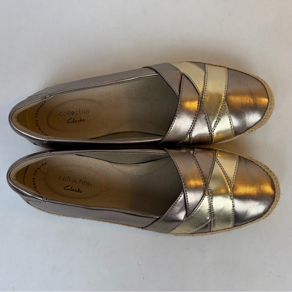 Clarks Collection Danelly Adira Metallic Espadrille Loafer Flats Pewter Gold 8.5 - Picture 3 of 15